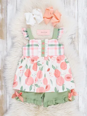 Peaches & Green Gingham Ruffle Outfit