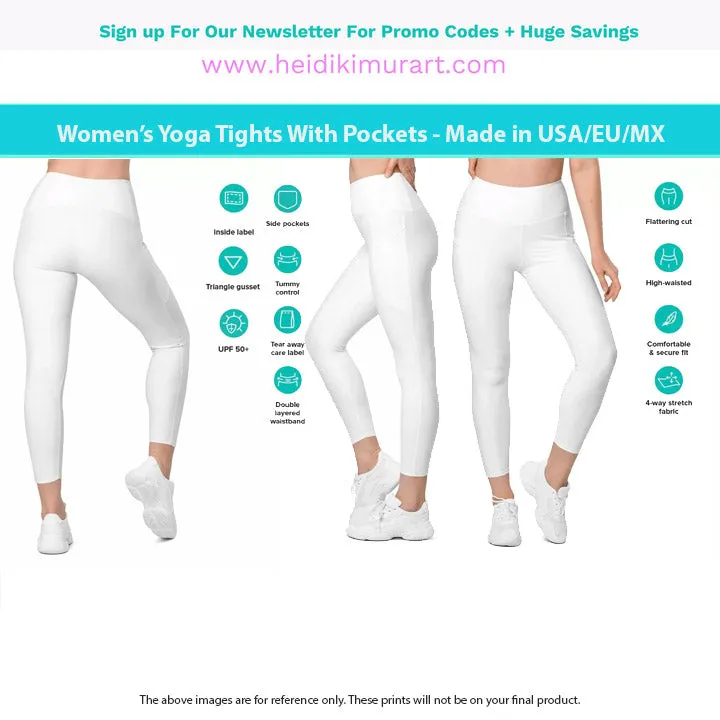 Pink Women's Tights, Solid Color Best Yoga Pants With 2 Side Deep Long Pockets - Made in USA/EU/MX (US Size: 2XS-6XL)