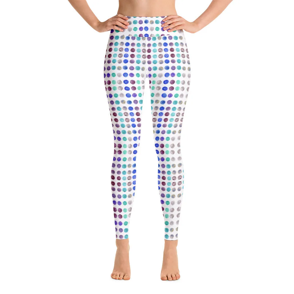 Polka Dots Women's Yoga Leggings, Watercolor Dotted Best Long Gym Tights-Made in USA/EU/MX