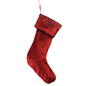 Pure Christmas Velvet Diamante Christmas Stocking Red 45cm