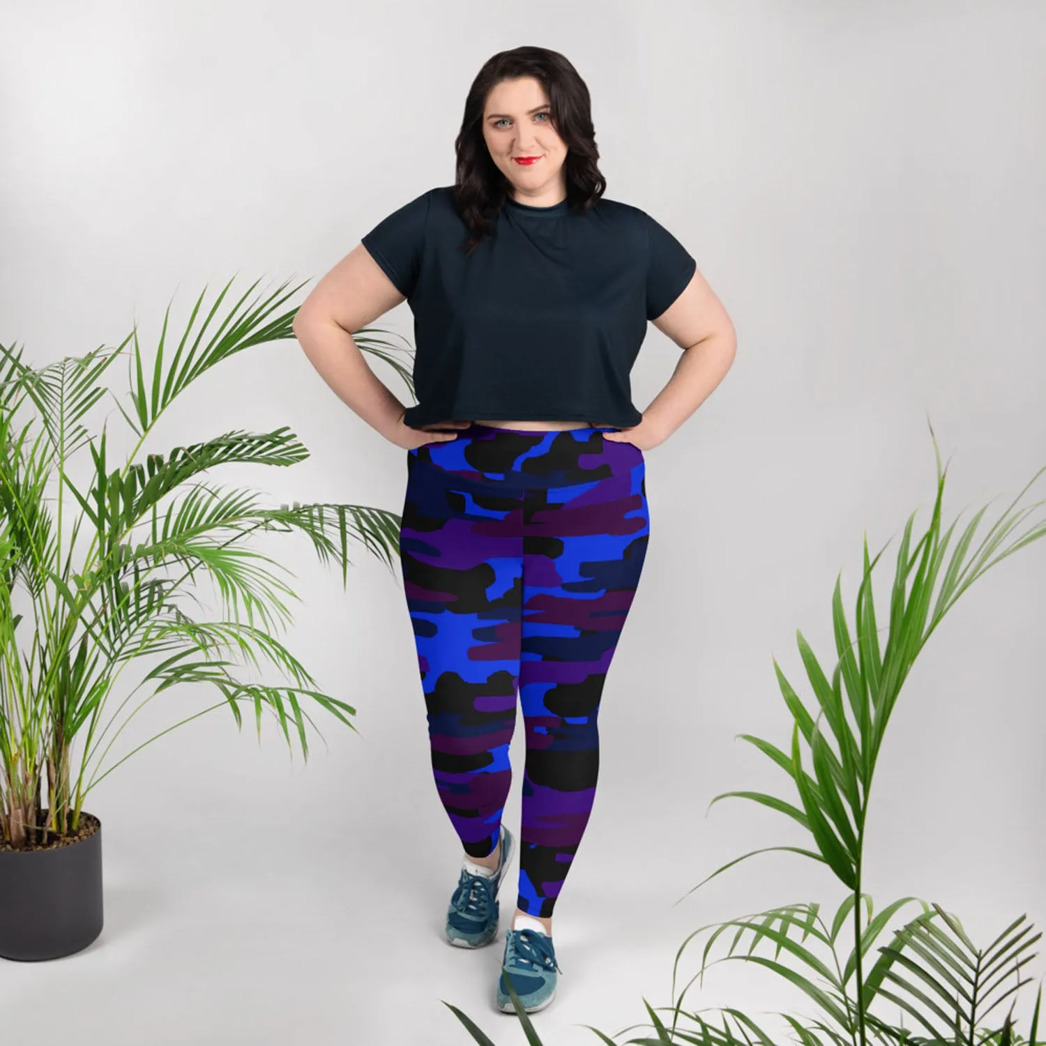 Purple Blue Camo Long Tights, Best Camouflage Camo Military Print Women's Plus Size Leggings