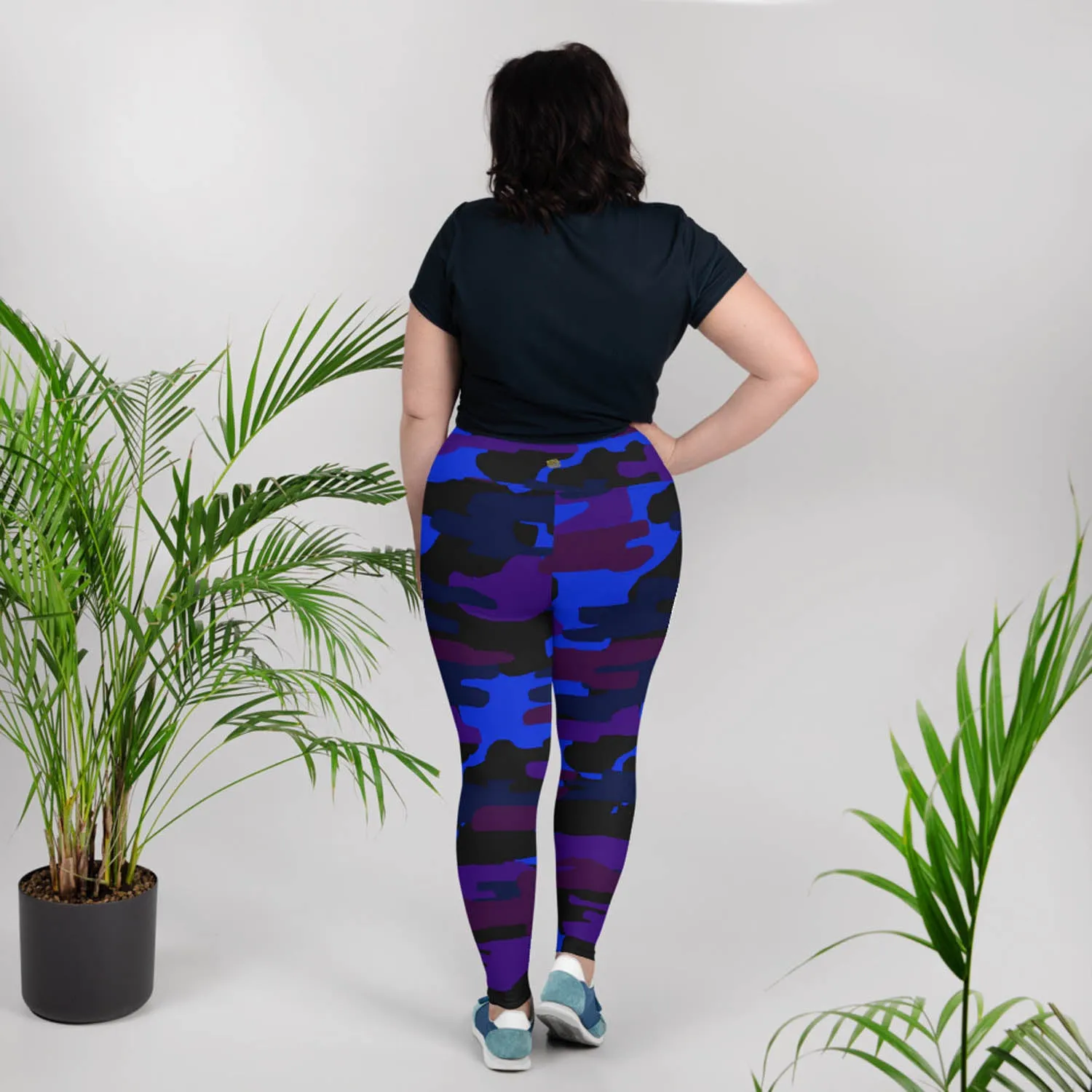 Purple Blue Camo Long Tights, Best Camouflage Camo Military Print Women's Plus Size Leggings