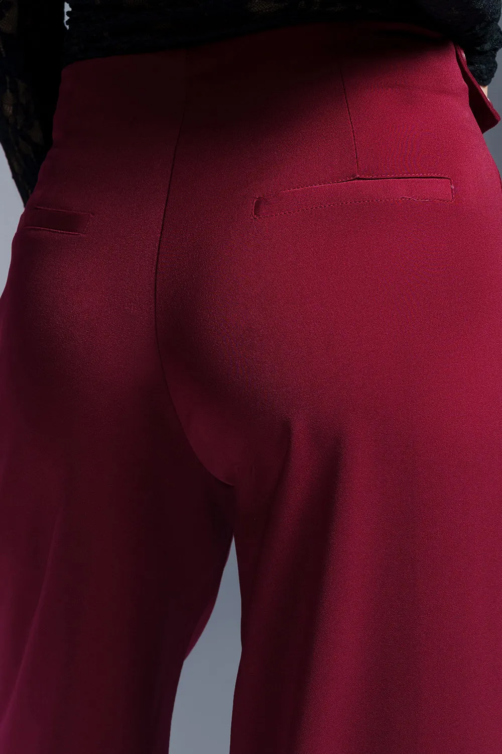 Regal Red Stylised Waist Korean Pants