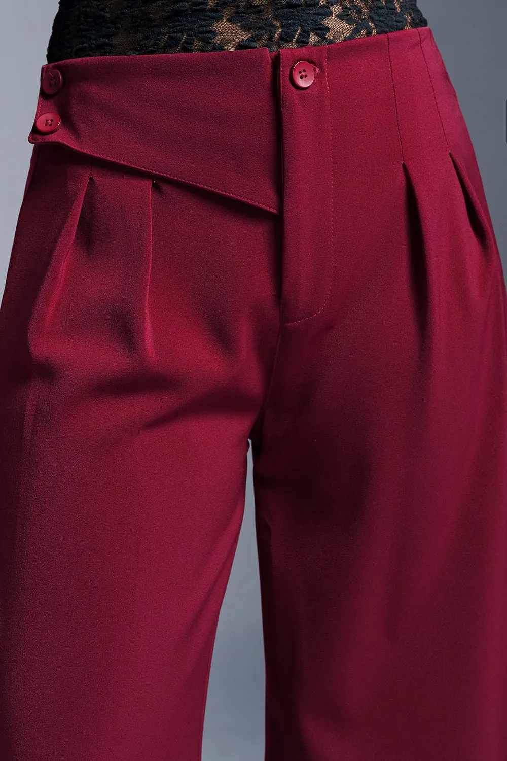 Regal Red Stylised Waist Korean Pants