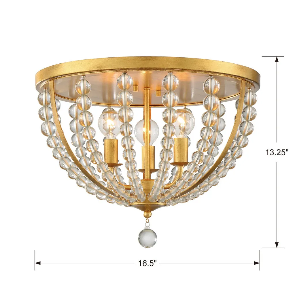 Roxy 3 Light Antique Gold Flush Mount