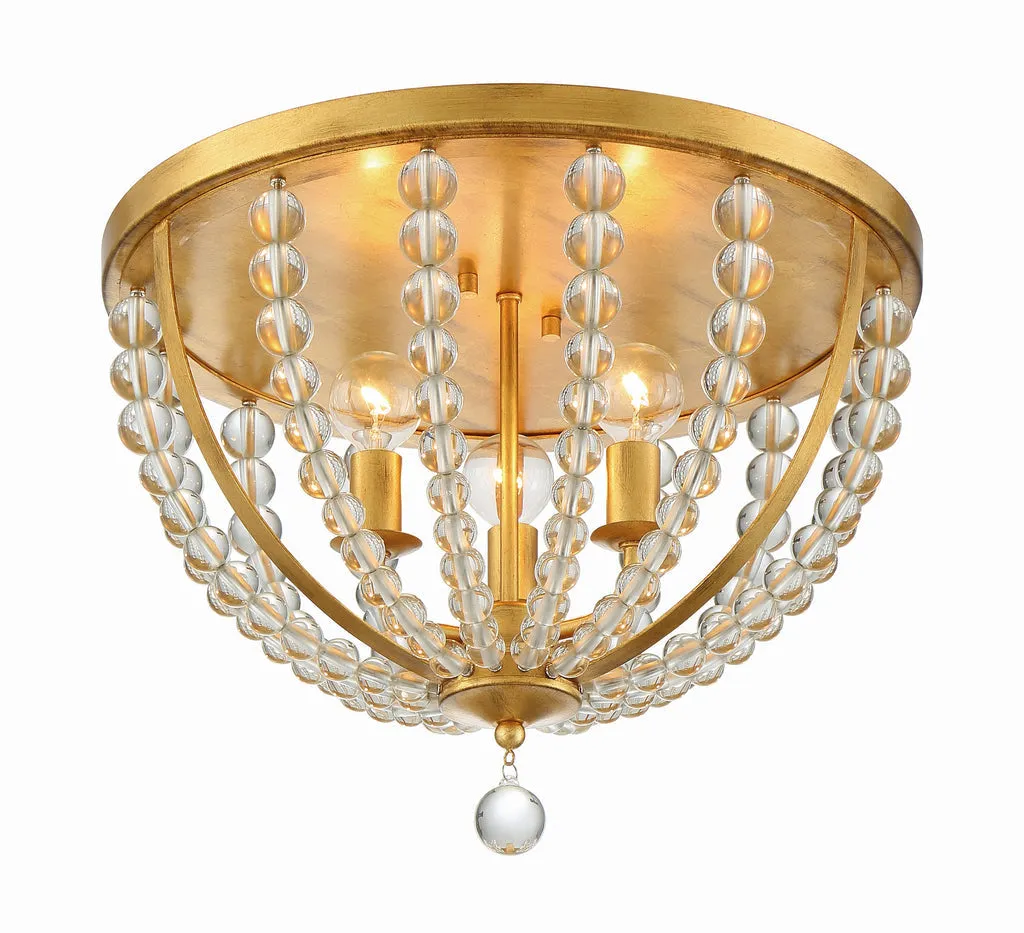 Roxy 3 Light Antique Gold Flush Mount