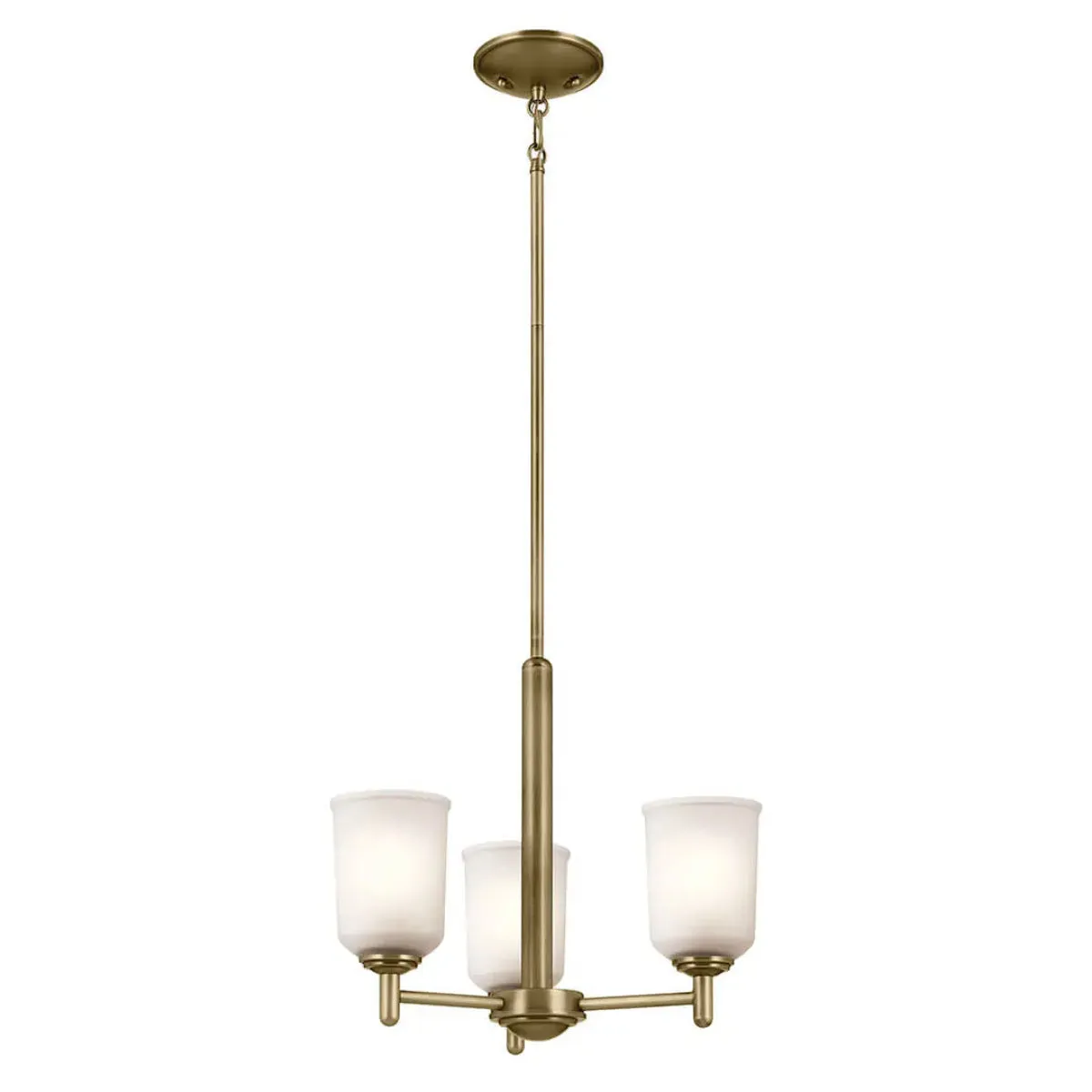 Shailene 18" 3-Light Mini Chandelier with Clear Satin Etched Glass, Natural Brass Finish