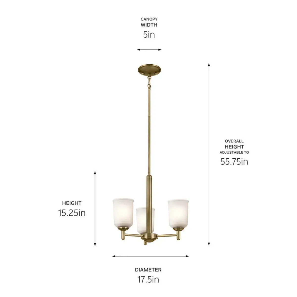 Shailene 18" 3-Light Mini Chandelier with Clear Satin Etched Glass, Natural Brass Finish