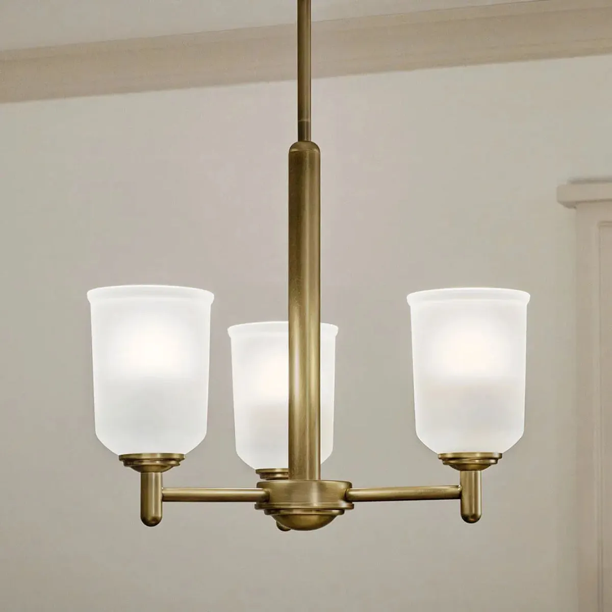 Shailene 18" 3-Light Mini Chandelier with Clear Satin Etched Glass, Natural Brass Finish