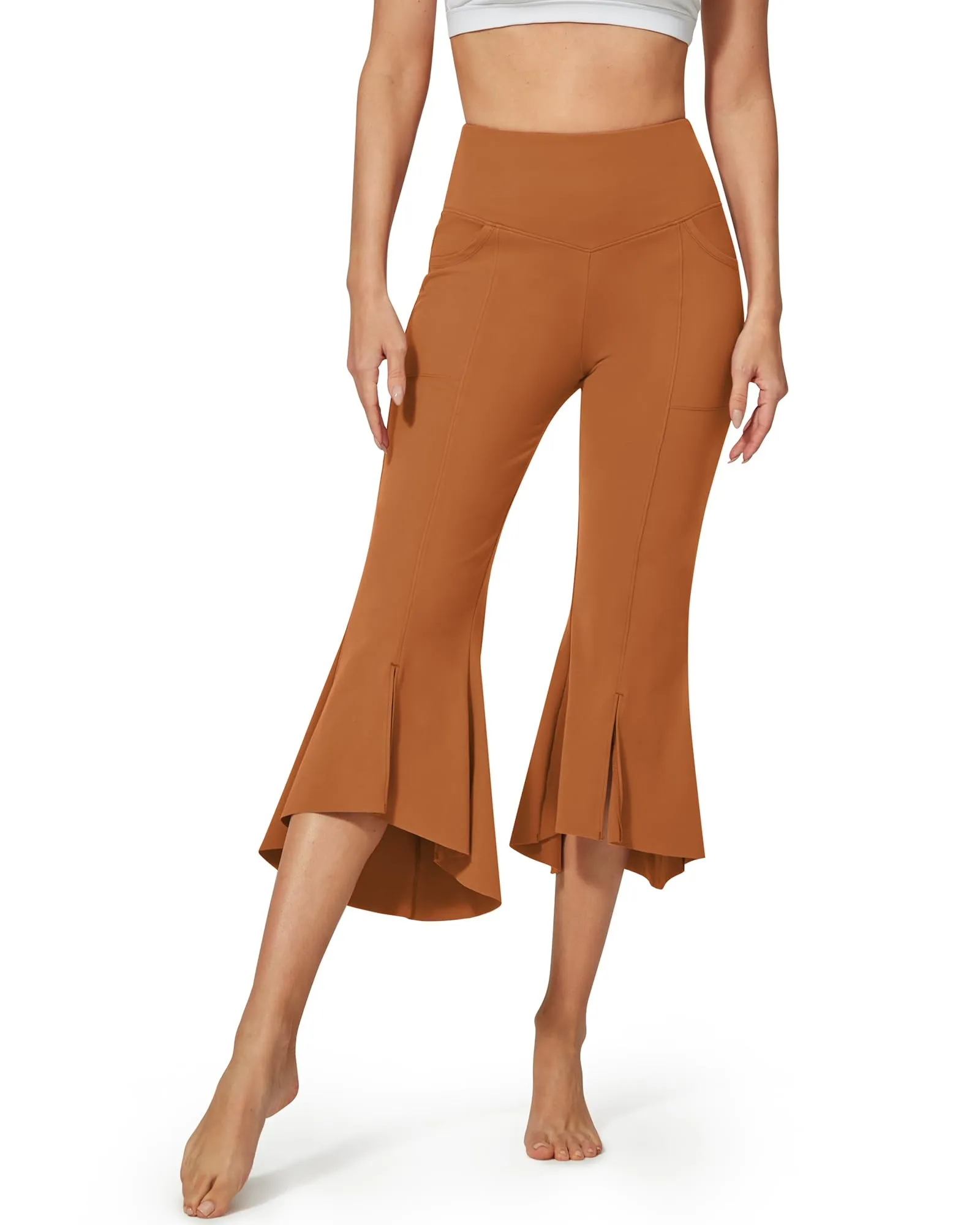 Stretch High-Waist Ruffle Yoga Casual Capri Pants