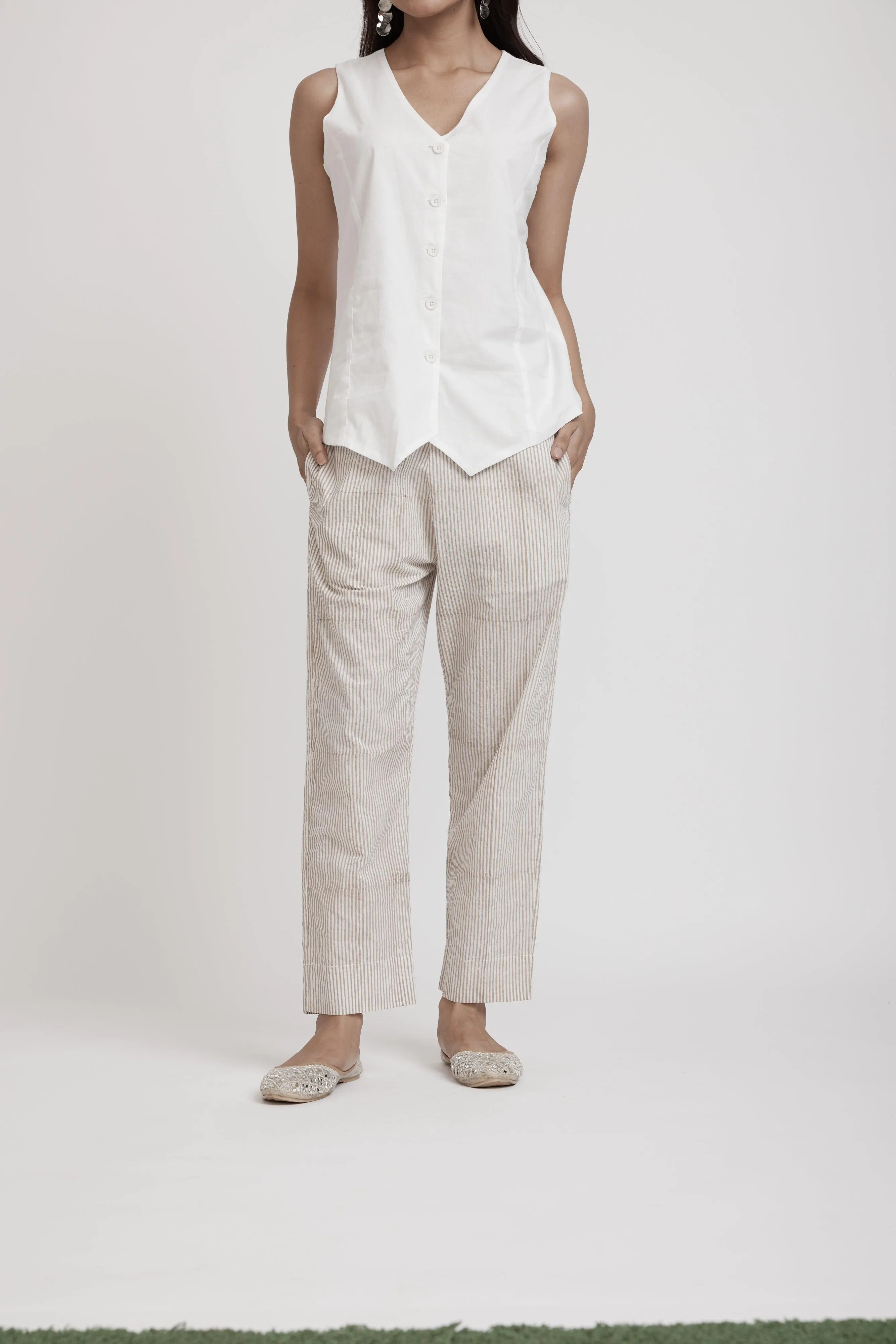 Tapered Pant White/Beige Cotton Pant