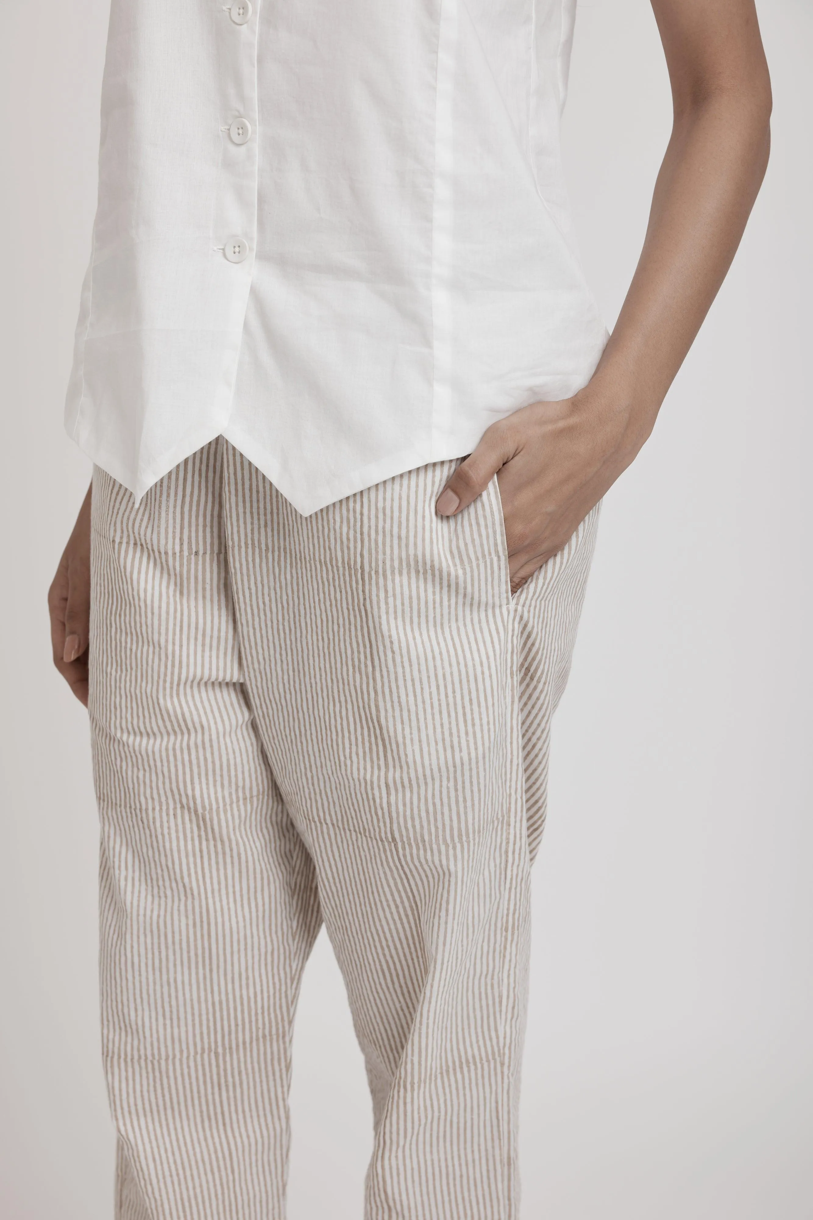 Tapered Pant White/Beige Cotton Pant