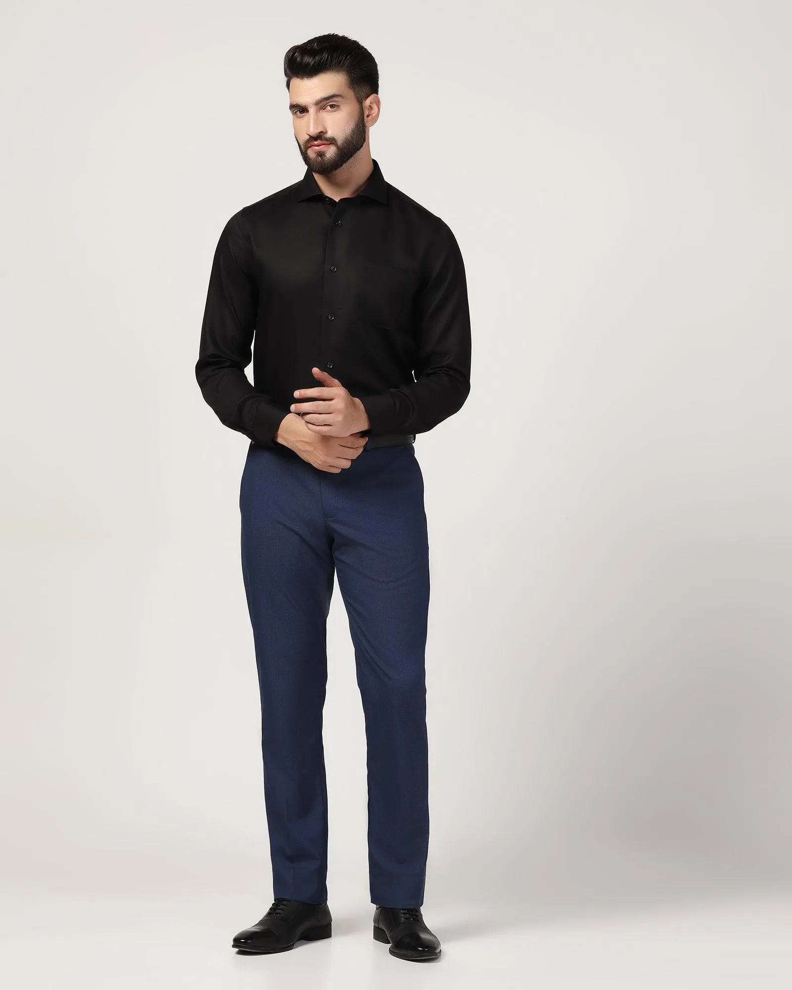 Temp Tech Slim Comfort B-95 Formal Navy Textured Trouser - Duke