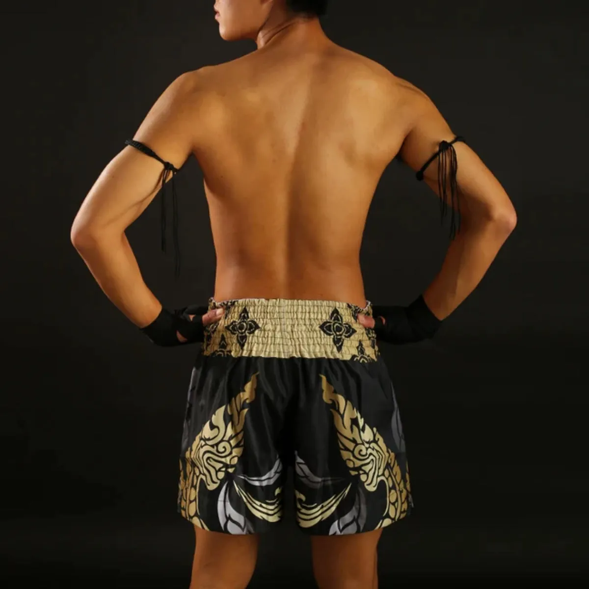 TUFF Sport MS631 Thai King Of Naga Muay Thai Shorts Black