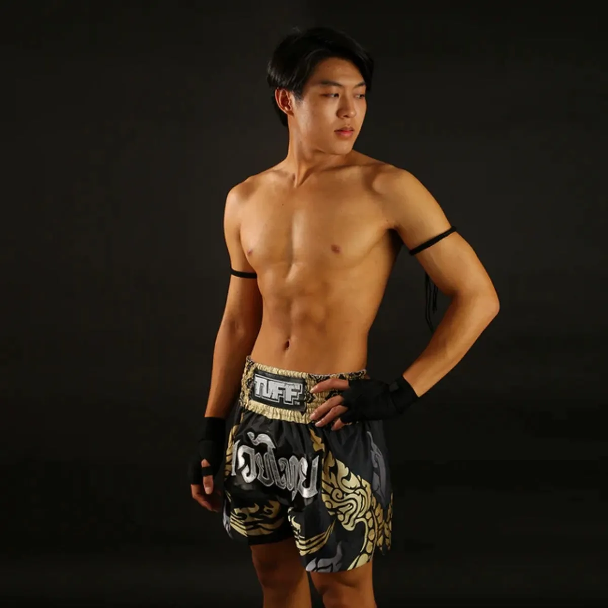 TUFF Sport MS631 Thai King Of Naga Muay Thai Shorts Black