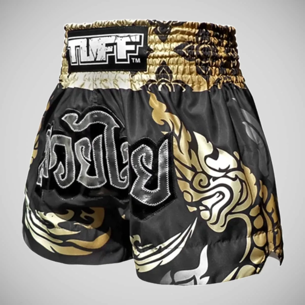 TUFF Sport MS631 Thai King Of Naga Muay Thai Shorts Black