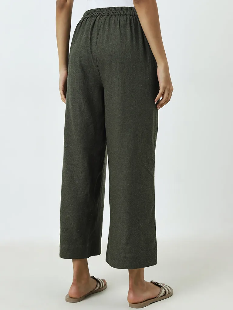 Utsa Olive High-Rise Cotton Ethnic Pants