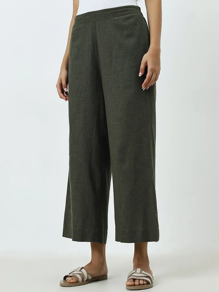 Utsa Olive High-Rise Cotton Ethnic Pants