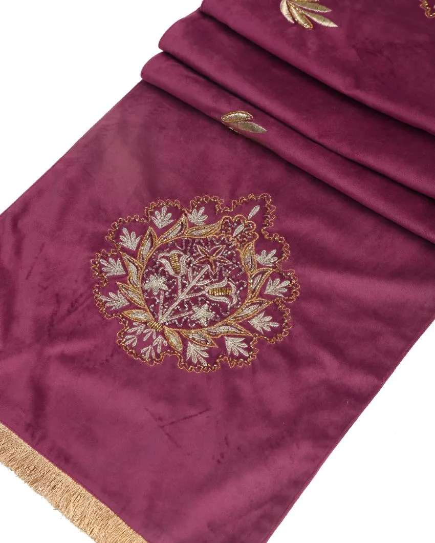 Violet Embellished Velvet Table Runner | 70 x 15 inches