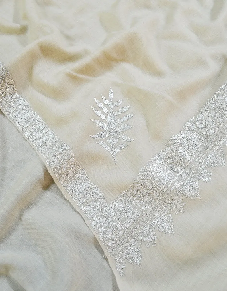 white tilla embroidery pashmina shawl 8583