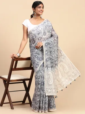 Womens Pure Cotton Saree Blue PCS114