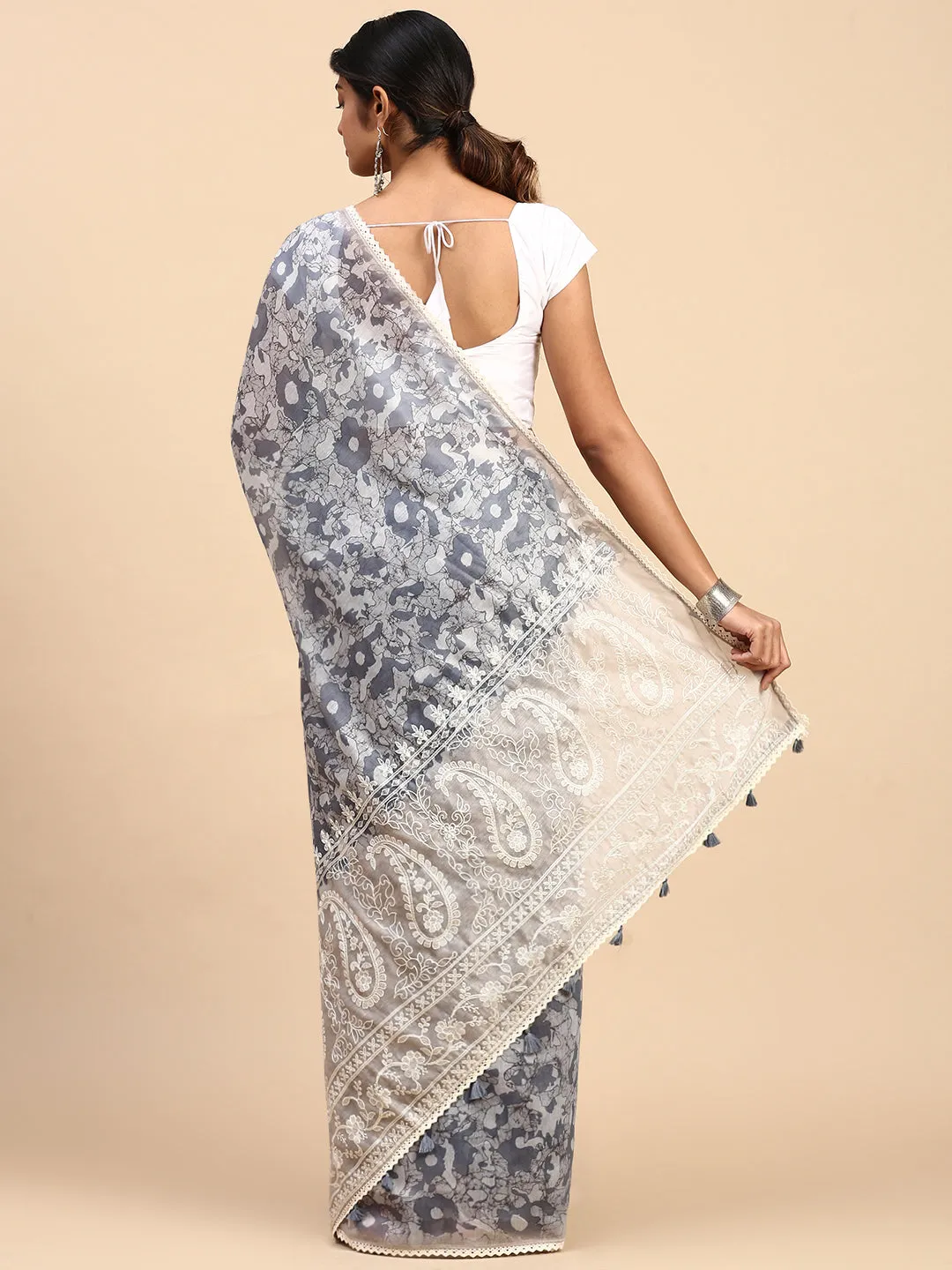 Womens Pure Cotton Saree Blue PCS114