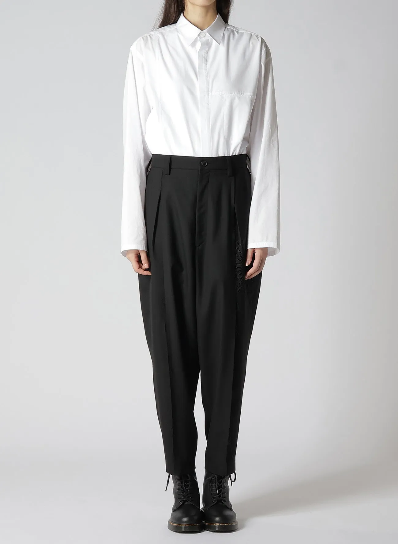 WOOL POLYESTER GABARDINE CROSS TUCK  PANTS