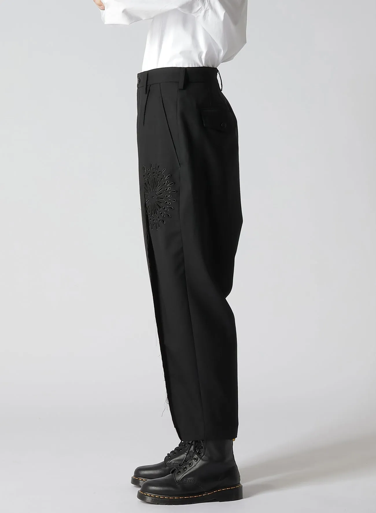 WOOL POLYESTER GABARDINE CROSS TUCK  PANTS