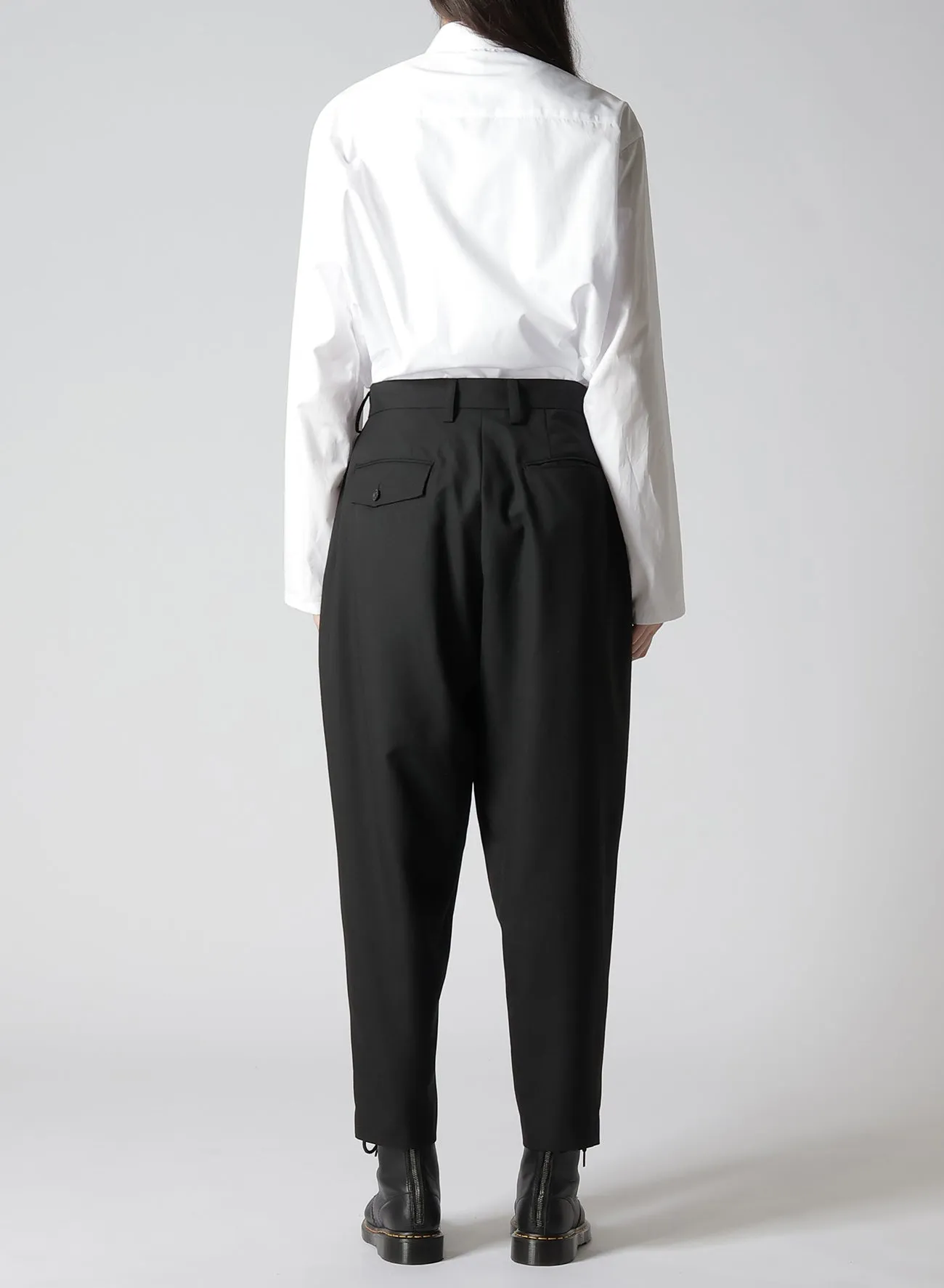 WOOL POLYESTER GABARDINE CROSS TUCK  PANTS