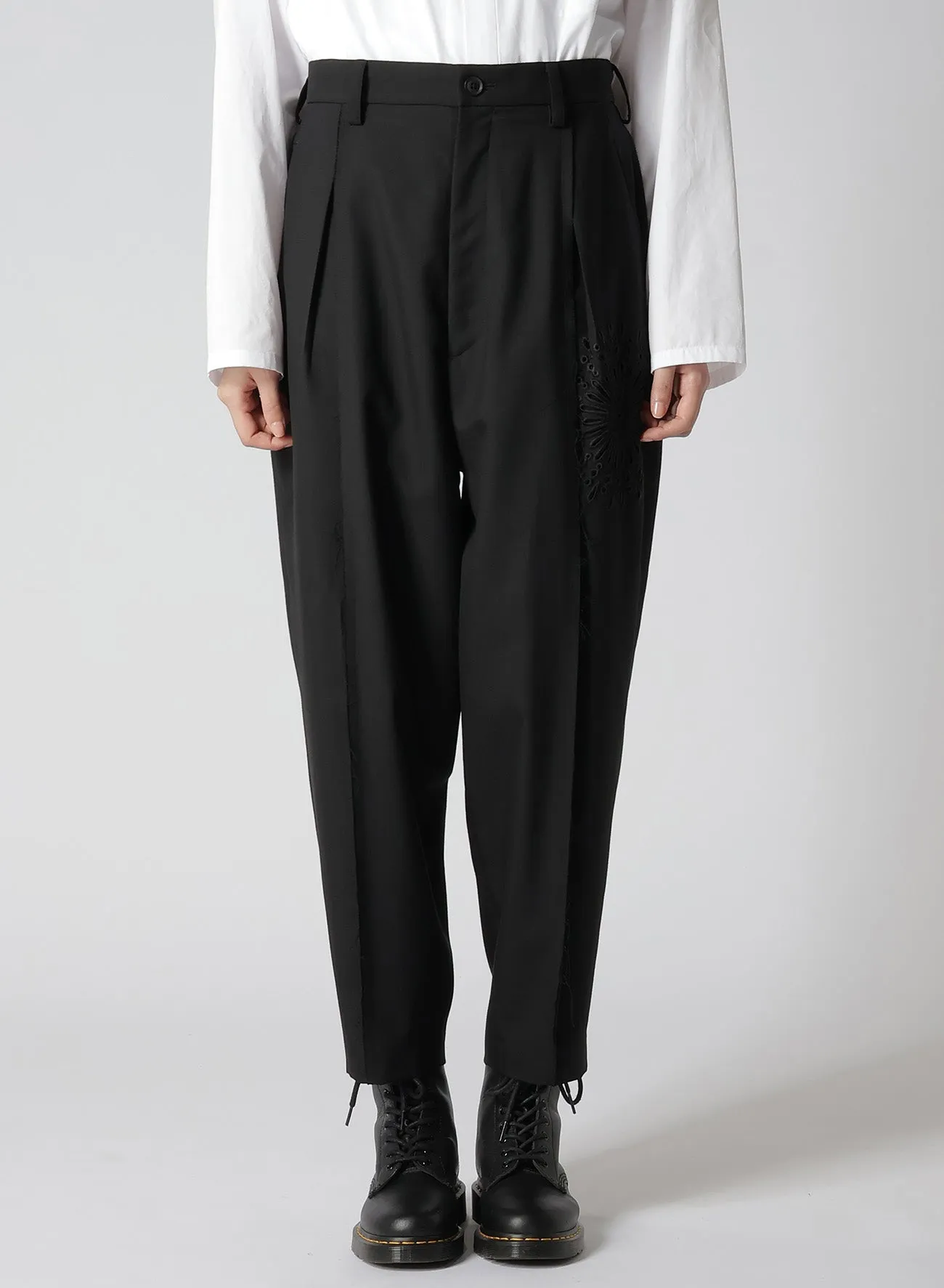 WOOL POLYESTER GABARDINE CROSS TUCK  PANTS