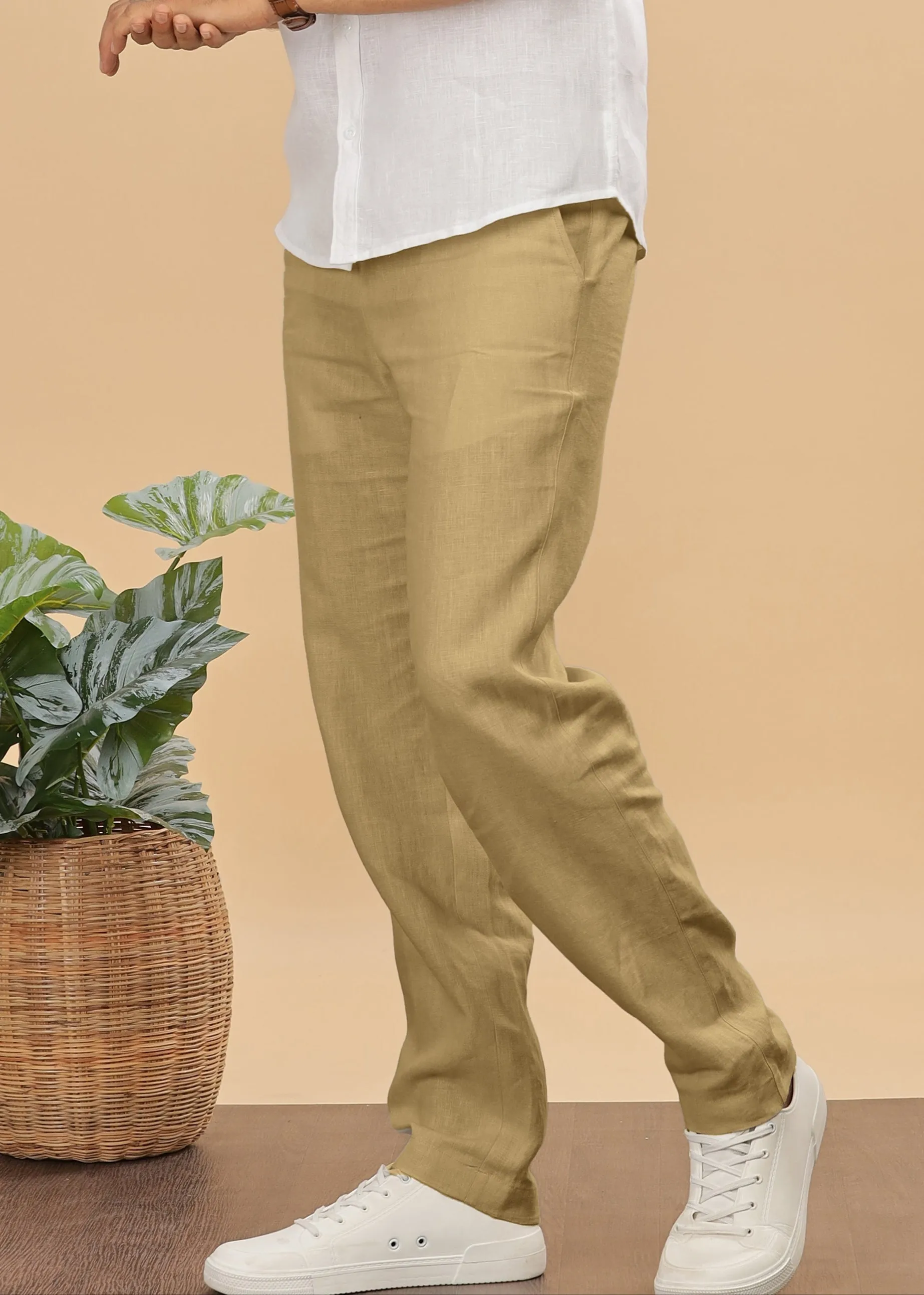 Zen Relaxed Elastic Pure Linen Trousers - Sage Green