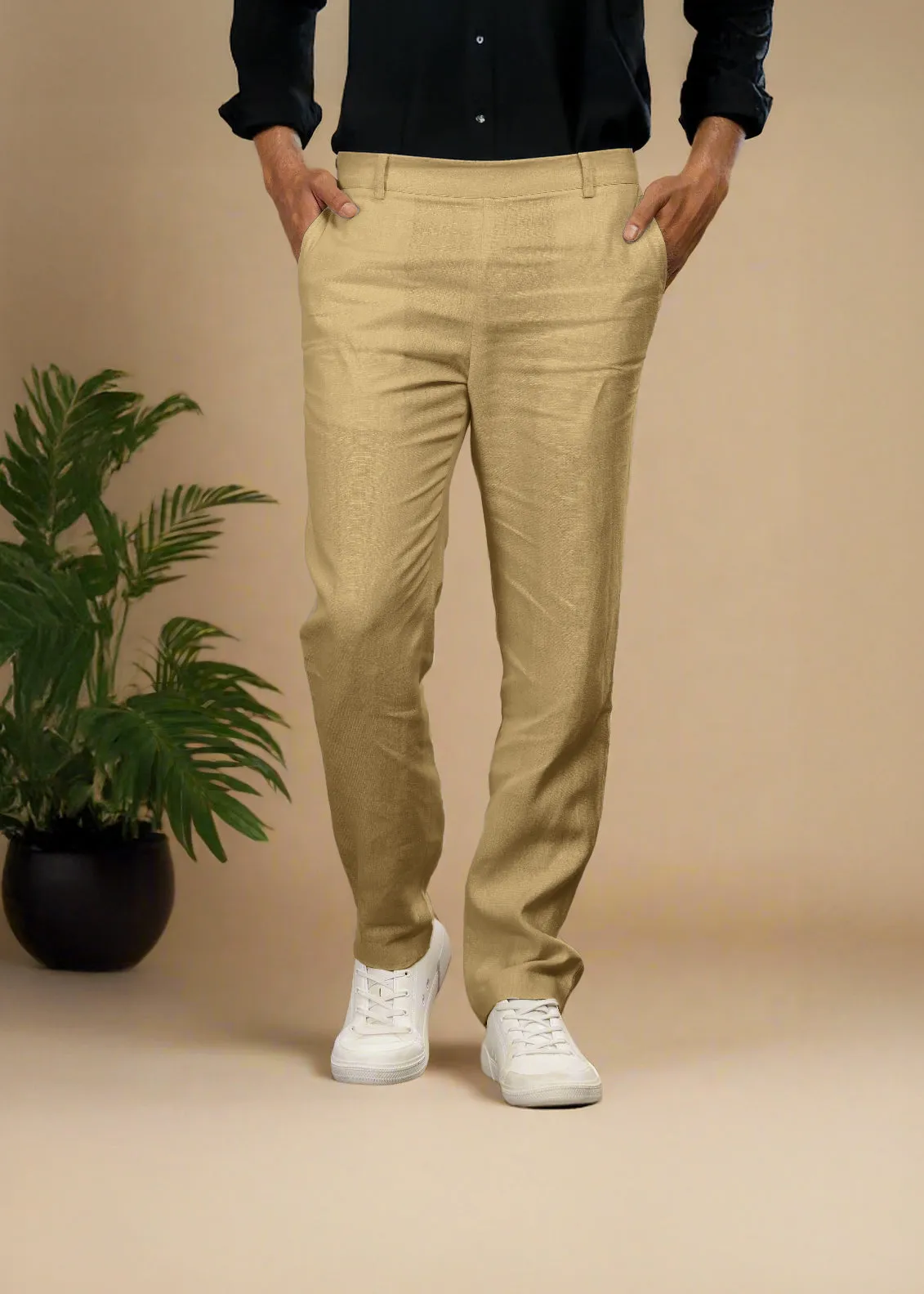 Zen Relaxed Elastic Pure Linen Trousers - Sage Green