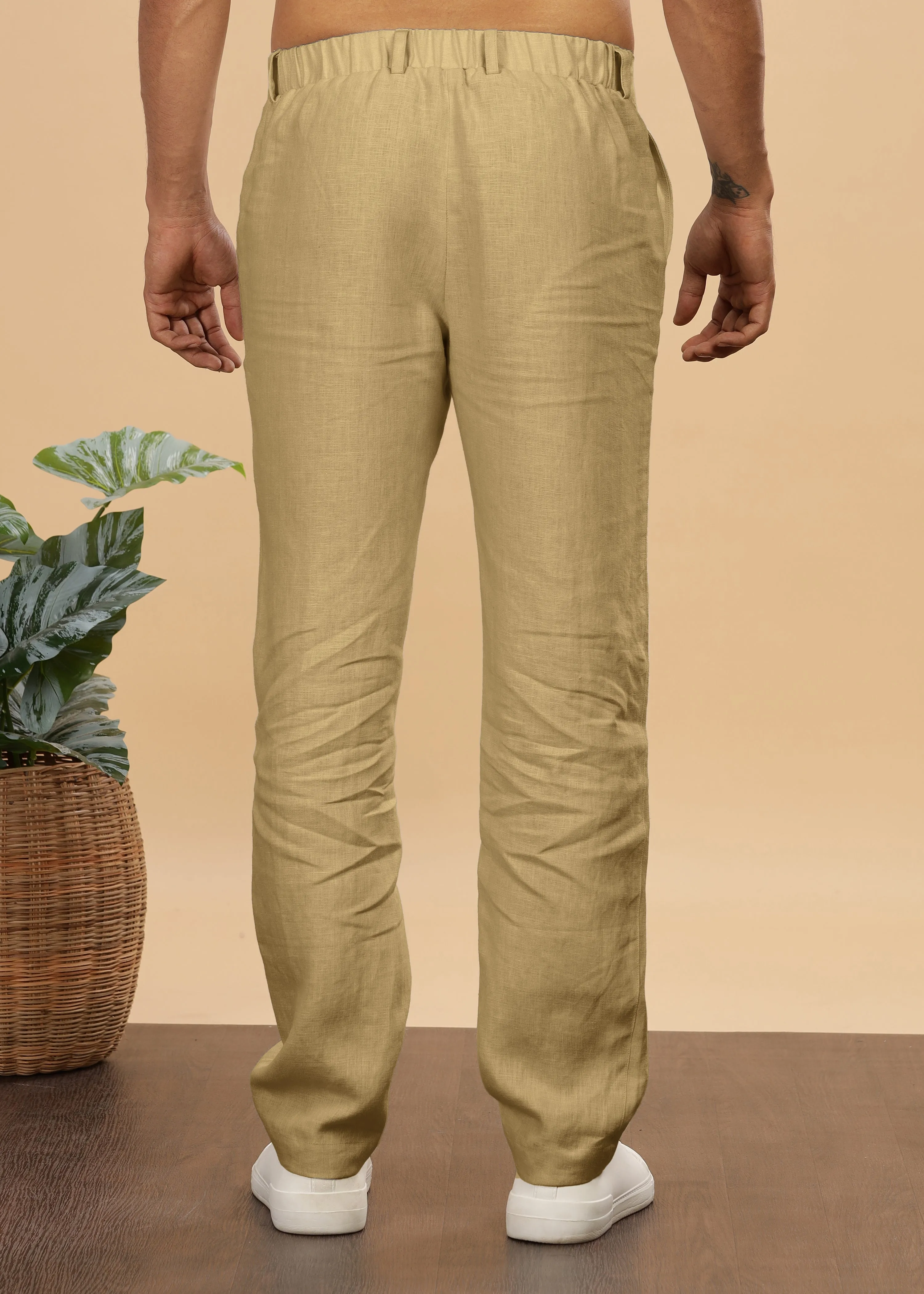 Zen Relaxed Elastic Pure Linen Trousers - Sage Green